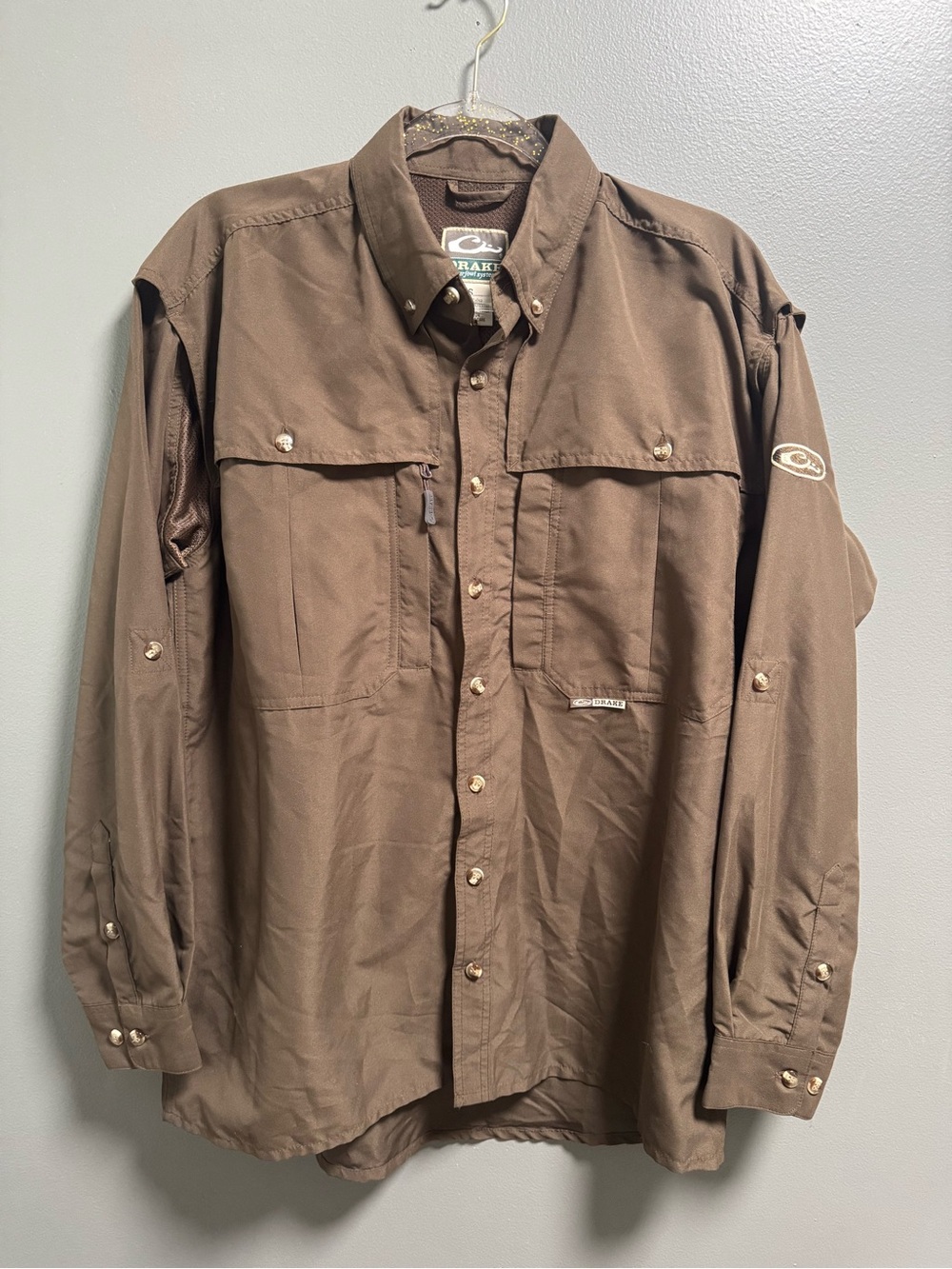Drake Waterfowl Systems Wingshooters Shirt Brown Button Down Small Magnattach